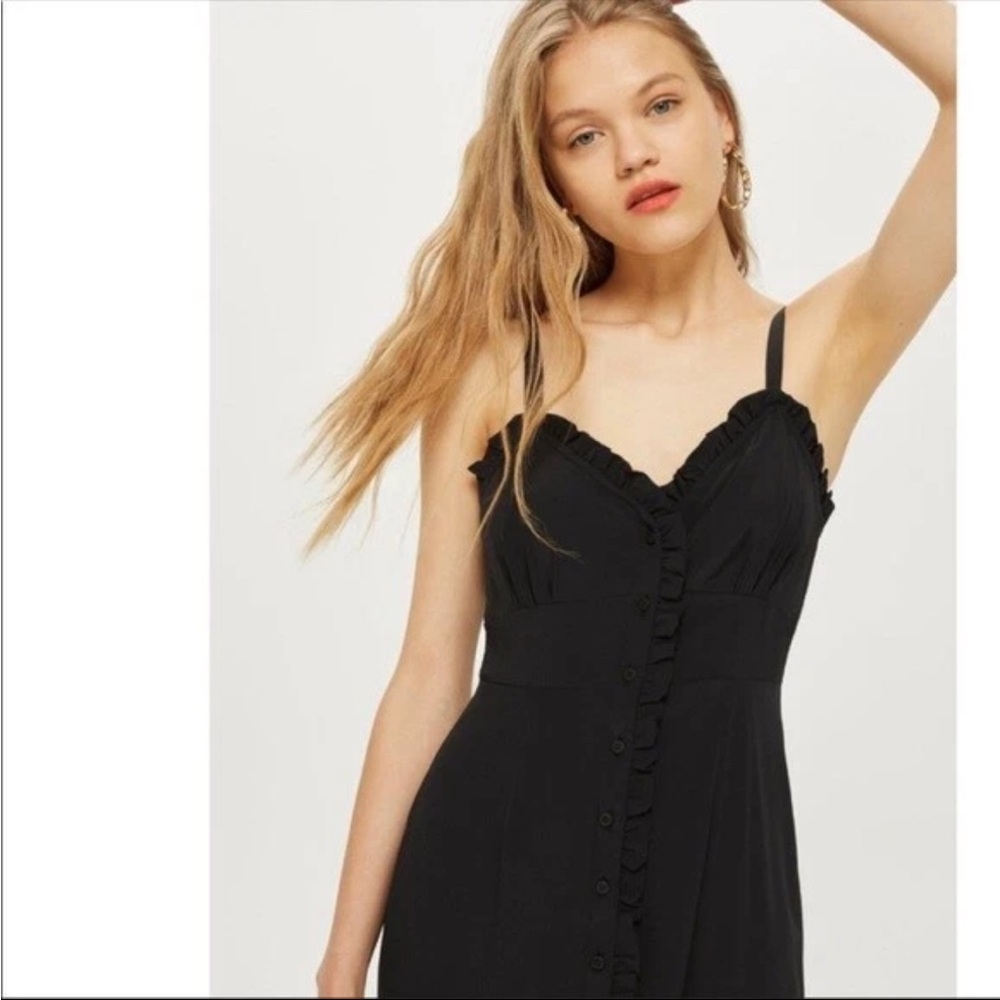 NWT Topshop Black Button-Front Midi Dress